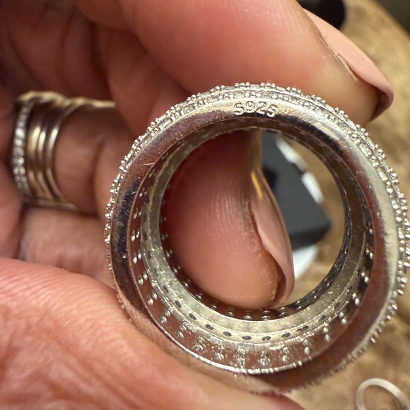 925 Sterling Silver Multi-Row Rhinestones Statement Ring - Clear - Picture 4 of 7